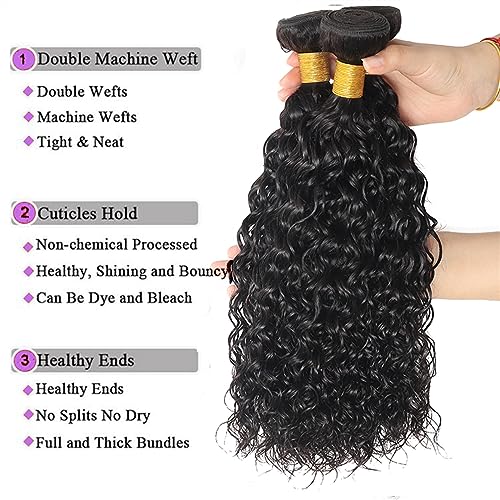 Human Hair Bundles Brasilianische Wasserwellen-Bündel mit Verschluss, gewelltes, lockiges Echthaar, mit 4x4-Spitzenverschluss, Remy-Haarwebart-Erweiterungen human hair weave (Size : 22 22 22 with 20