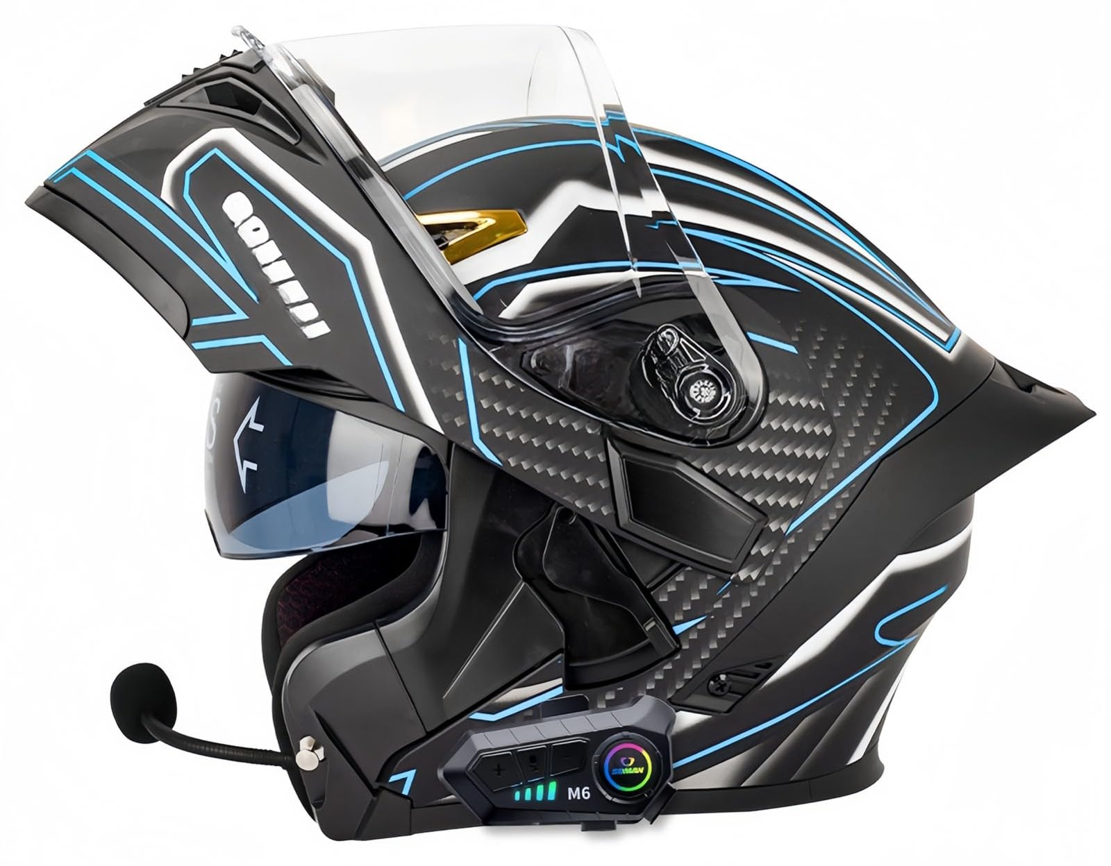 Modularer, Hochklappbarer Integral-Motorradhelm Mit Bluetooth, ECE-Geprüft, Für Herren Und Damen, Integralhelm Für Roller, Doppeltes Antibeschlag-Visier K,L59-60CM