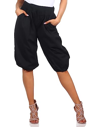 Mississhop 374 Caprihose Damen Baumwolle 100% Sommerhose Haremhose Schwarz