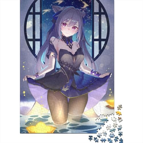 Genshin Impact Keqing Puzzles Puzzles für Erwachsene und Teenager Schwierige, anspruchsvolle Puzzles 1000-teiliges Holzpuzzle für Erwachsene und Teenager (Größe: 75x50cm)