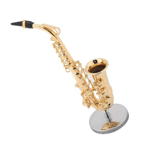 Ornamente für Musikinstrumente 14 Cm Miniatur-Altsaxophonmodell Mit Ständer Und Koffer, Vergoldete Instrumentenmodell-Ornamente