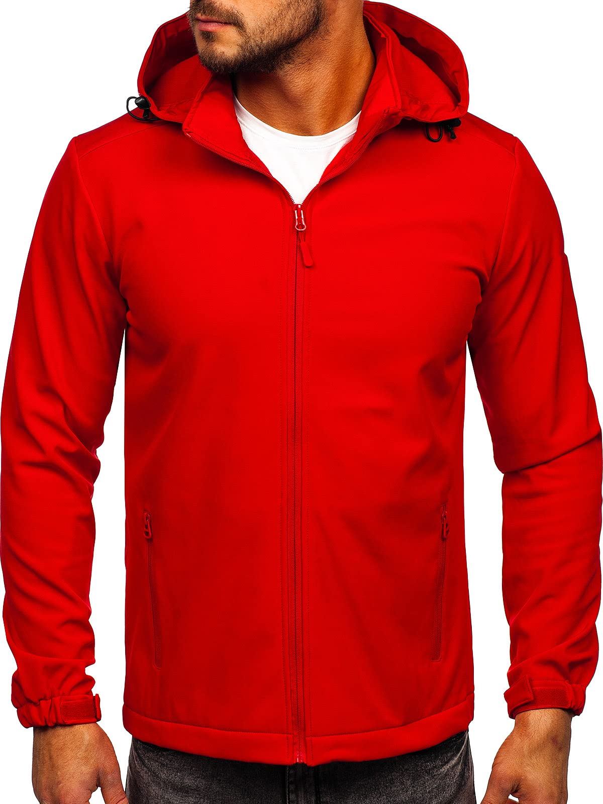 BOLF Herren Softshelljacke Übergangsjacke mit Kapuze Regenjacke Funktionsjacke Winddicht Wasserdicht Sportjacke Trekkingjacke Atmungsaktiv Outdoor Style HH017 Rot XXL [4D4]