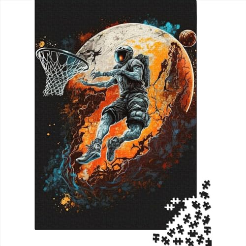 Astronauten-Basketball-Holzpuzzle für Erwachsene und Jugendliche, 1000 Teile, Puzzle für Erwachsene, Mitmach-Spiel, Familiendekoration, 75 x 50 cm