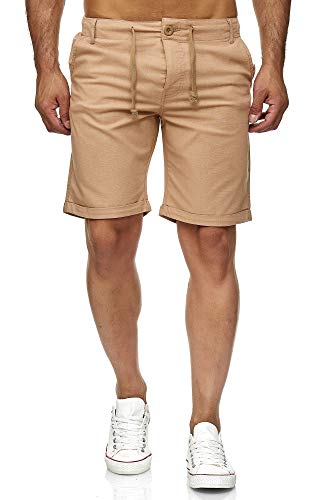 Reslad Leinenhose Kurze Hose Herren Leinen-Shorts lässige Männer Freizeithose Strandhose Stoffhose Sommer-Shorts RS-3002 Camel XL