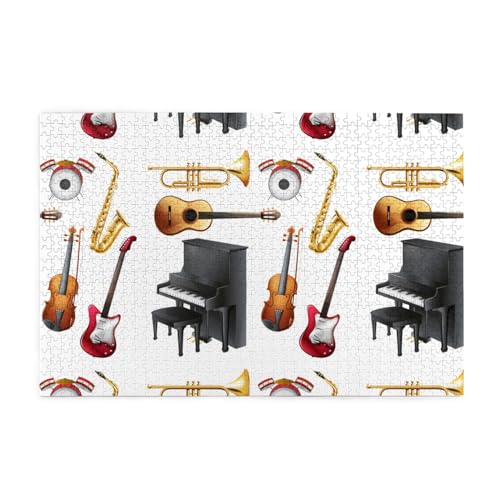 Musikinstrument Klavier Gitarre Saxophon, Puzzles 1000 Teile Holzpuzzle Spielzeug Familienspiel Wanddekoration