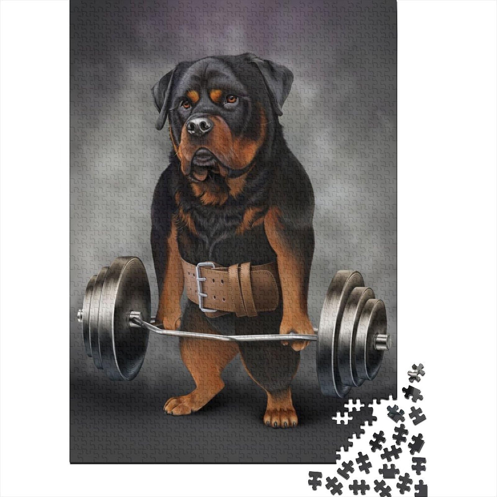 Rottweiler Lift Shrug Bar Holzpuzzle für Erwachsene und Jugendliche mit 1000 Teilen für Erwachsene und Jugendliche, entspannendes geistiges Lernspielzeug (Größe: 75 x 50 cm)