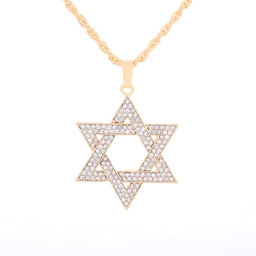 GZHENGZG Herren Halskette und Damen Halskette Davidstern Hexagramm Anhänger Halskette für Männer, Hip Hop, Eiskristall, personalisiert, Israel, jüdisch, Schmuck Geschenk Geschenk