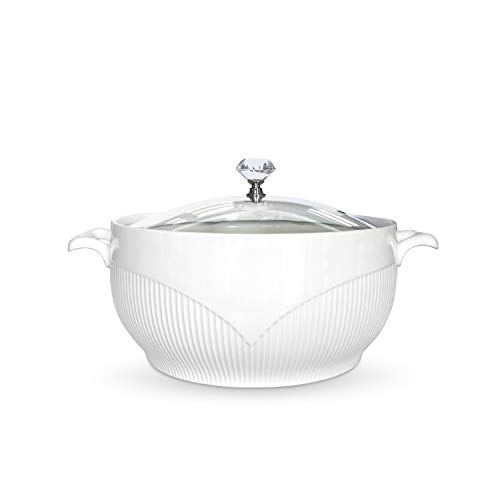 ABHOME Keramik-Suppentureen mit Glasdeckel, Porzellan, Serviertureen, Suppe für Restaurant, Zuhause, Küche, Dekoration, niedliche Keramik-Türnen für Suppe, weißes Porzellan (21,8 cm)..