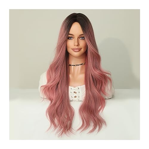 Perücken Natürliche Hitzebeständige Haar Perücken De Mujer Blonde Ombre Wellenförmige Synthetische Perücken for Frauen Lange Wellenförmige Weiß Lolita Cosplay Party Damenperücke(MW9052-1)