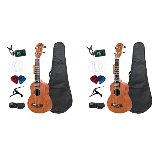 SICOSALT 2Stück 21 Ukulele Sopran Sapele 15 BüNde Mini Hawaii Full Kits Ukulele Gitarre für AnfäNger Kinder