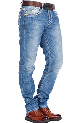 Cipo & Baxx Herren Jeans Hose Dicke Naht Modern Denim Slim Fit Jeans Regular-Fit Straight Hose W34 L32 Blau