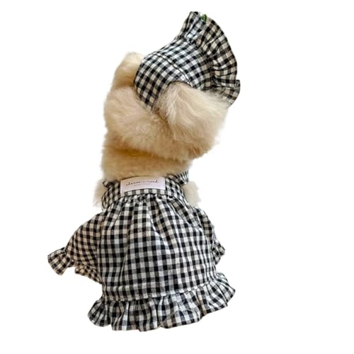 Hundekleidung, luxuriöses Sommerkleid, kariert, gestreift, Strapsrock, Hut, Weste, Set, Welpenkleid, Chihuahua, Bichon, Yorkie, Hundekostüm (Kleid und Hut, XS)