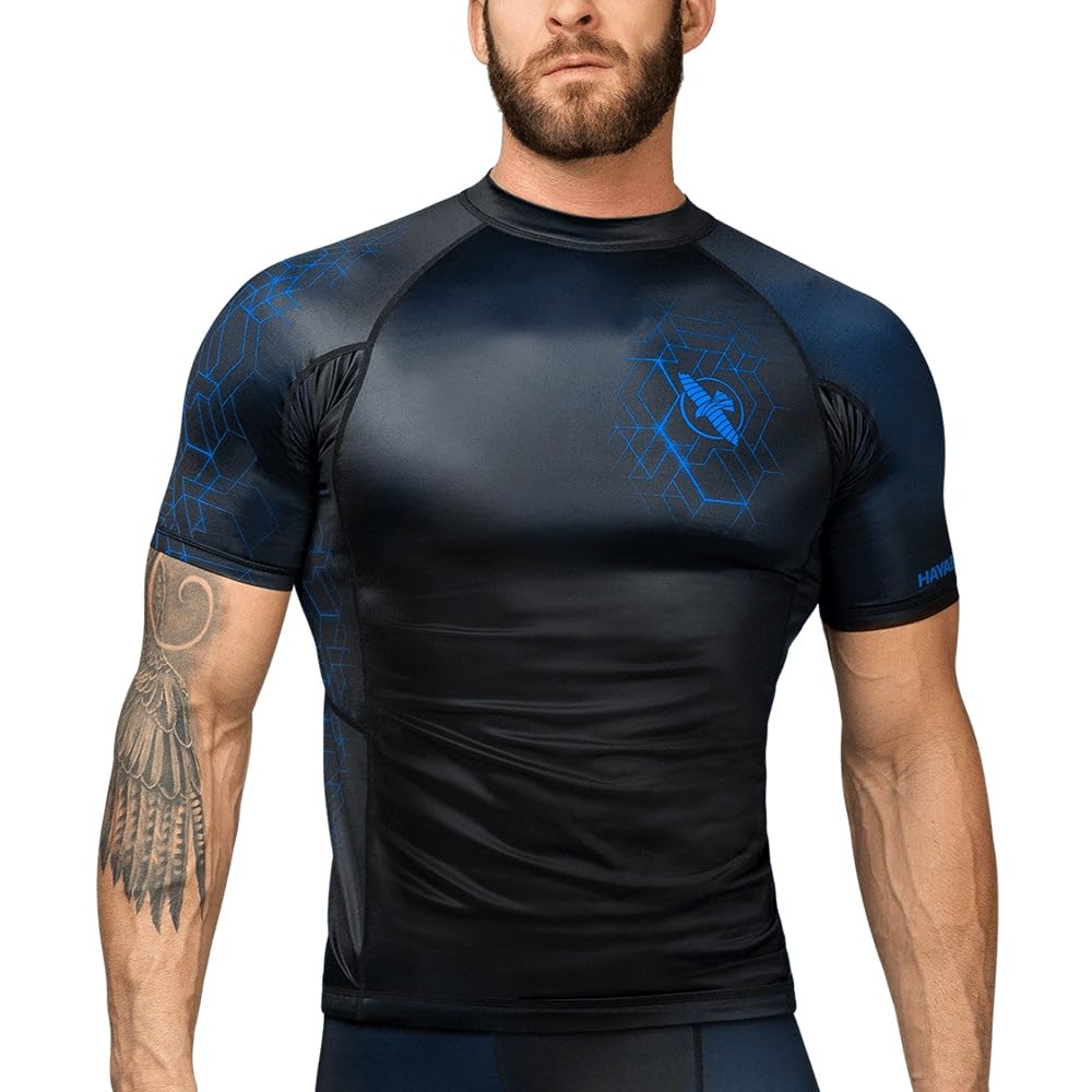 Hayabusa Geo Short Sleeve Rashguard - Zwart / Blauw