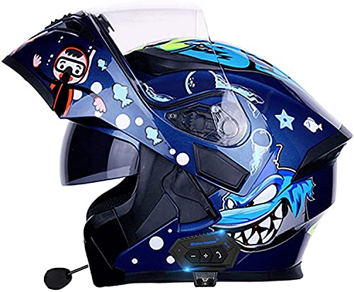 Bluetooth Motorradhelm Integralhelm Erwachsene,Klapphelm Motorradhelm ECE-Zertifiziert,Integrierter Motorradhelme Mit Doppelvisier,Für Frauen Männer Erwachsene Klapphelme (Color : B, Größe : M)