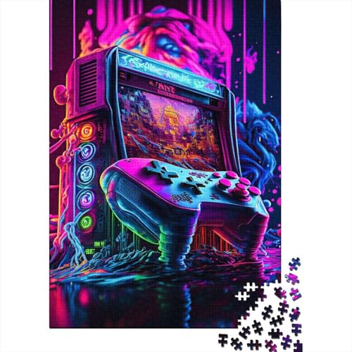 Gaming-Neon-Holzpuzzle | Puzzles für Erwachsene, Kunst-Puzzles für Erwachsene, 1000 Teile, Weihnachts- und Geburtstagsgeschenk für Erwachsene, Teenager, 75 x 50 cm