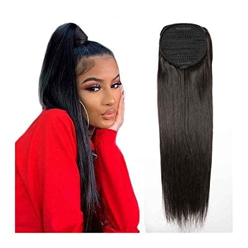 Ponytail Extension/Haarteil 10-22" gerade Kordelzug-Pferdeschwanz-Echthaar-Pferdeschwanzverlängerungen, brasilianische Remy-Haarspangen in geraden Pferdeschwanz-Haarteilen for schwarze Frauen Pferdesc