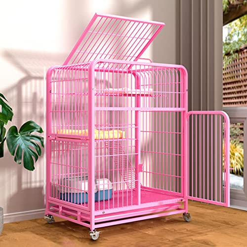 Indoor-Katzenkäfig, Indoor-Katzenzaun, Chinchilla-Käfig, Kleintierkäfig mit Rädern und Leiter, Haustierzaun, Zuhause, geeignet für Haustiere (Pink 78 * 55 * 110cm)