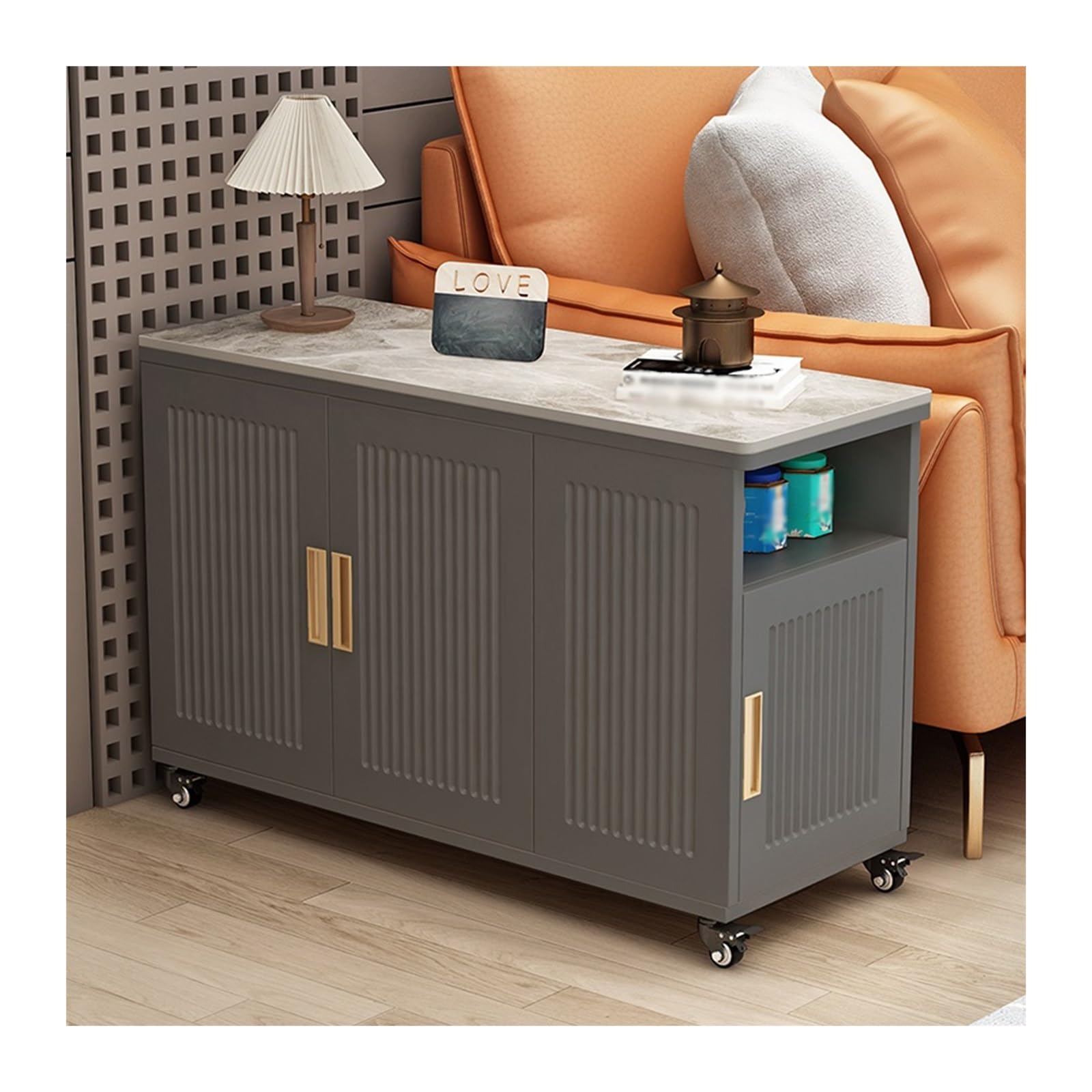 FUHAI-666 Wohnzimmer-Beistelltisch, Sofa-Beistelltisch, Schrank, Beistelltisch, Aufbewahrung, Sideboard, Sofa-Beistelltisch, Home-Tee-Bar-Maschine, Multifunktionstisch(Gray+Gray,40x100x66cm)