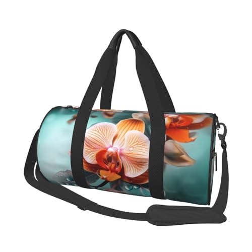 Robuste Reisetasche mit Orchideen-Motiv, geräumige und stilvolle Tasche für alle Ihre Reisebedürfnisse, Blaugrün und Orange