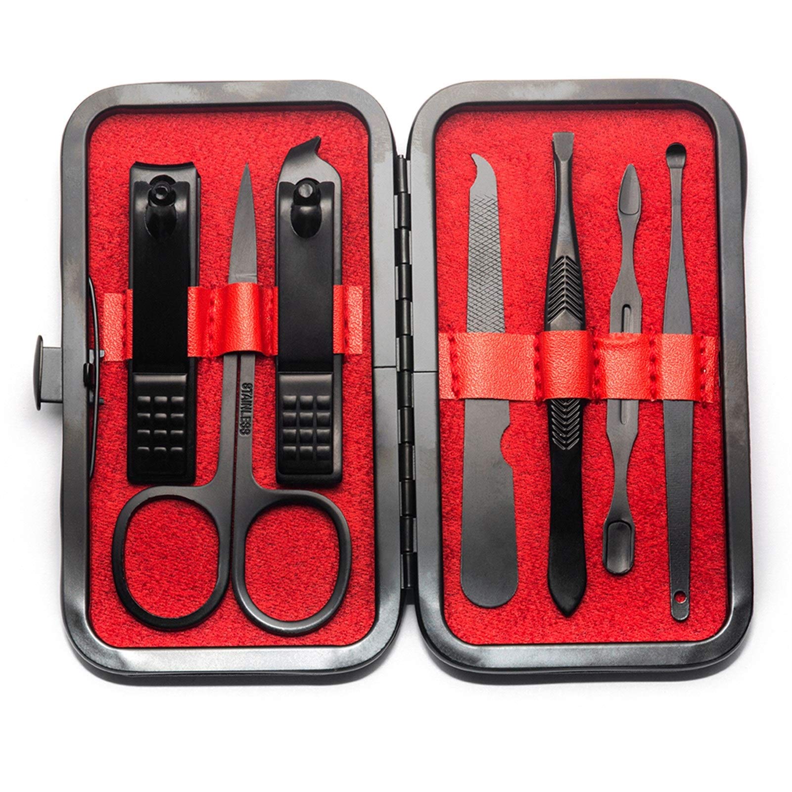 OPKDE Professionelles Nagelknipser, Pediküre, Maniküre-Set, Edelstahl, Nagelhautschere, Schieber, Pinzette, Nagelfeile, Nagelschneider-Set (7-teilig, rot), 4–23 Stück