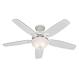 HUNTER FAN Indoor-Deckenventilator Builder Deluxe 132 cm mit Beleuchtung und Zugschalter, Schneeweiß, 5 umkehrbare Flügel in Schneeweiß, optimal für Sommer oder Winter, Modell 50570