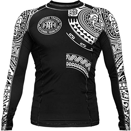 Hardcore Training TA Moko Black Schwarz Rash Guard Men's Kompressionshemd Herren Lange Ärmel Grappling Jiu Jitsu MMA Fitness Boxen No Gi