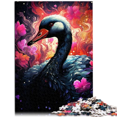 Puzzlespiel, farbenfrohes psychedelisches Tier, schwarzer Schwan, Puzzle 1000 Teile, Holzpuzzle, anspruchsvoll, aber unterhaltsam und humorvoll, 1000 Teile (50 x 75 cm)