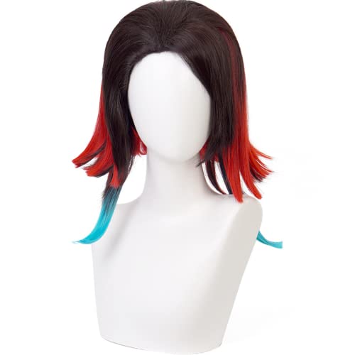 LINLINCD-Wig Anime Cosplay Anime Cosplay Perücke Demon Slayer Perücke Enmu/Traumperücke Schwarz Rot Farbverlauf Blau Perücke mit gratis Perückenkappe for Halloween Party Karneval Nachtleben Konzerte H