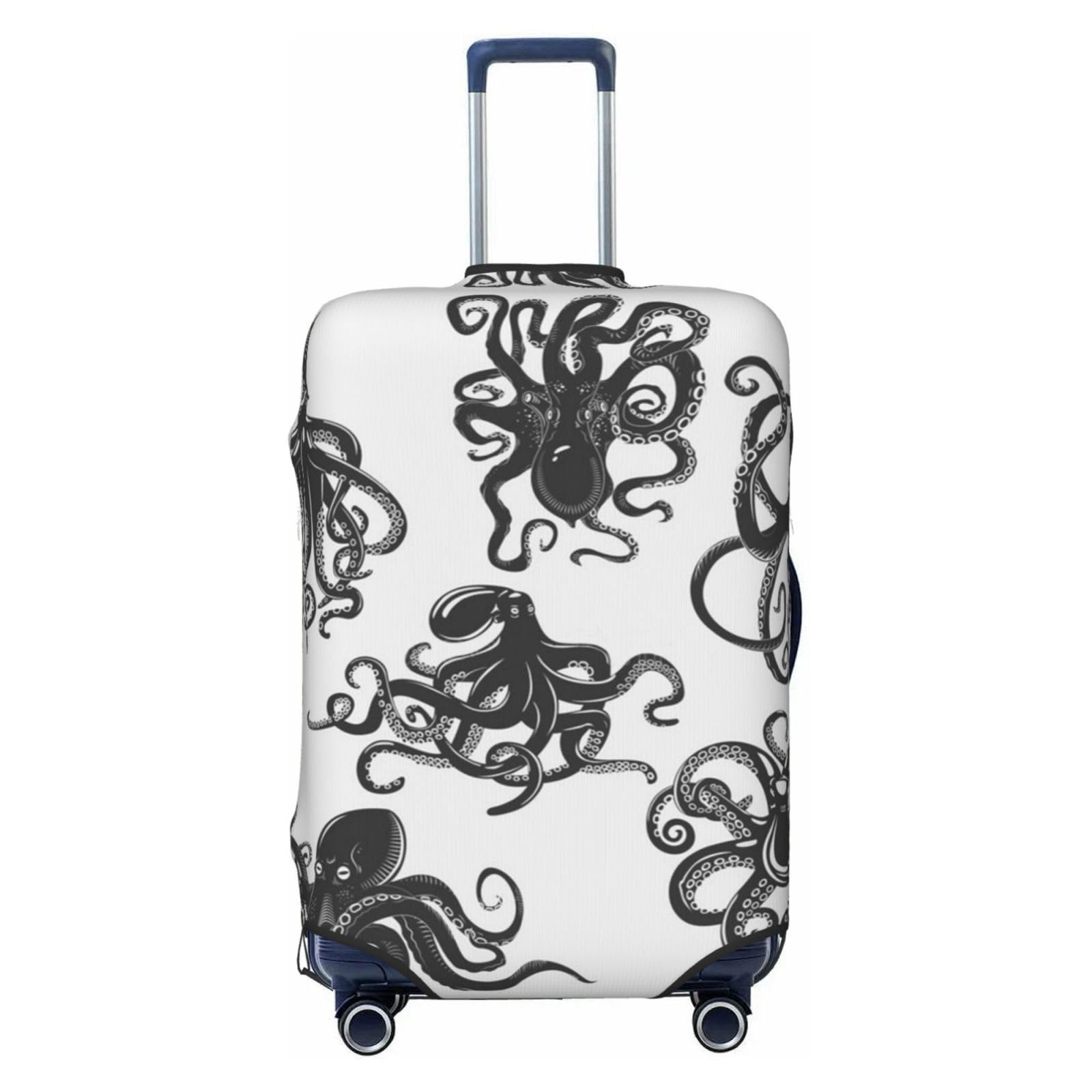 Reisegepäckhülle mit Oktopus-Muster, strapazierfähig, passend für 45,7 - 81,3 cm große Gepäckstücke, Größe M, Schwarz, Medium