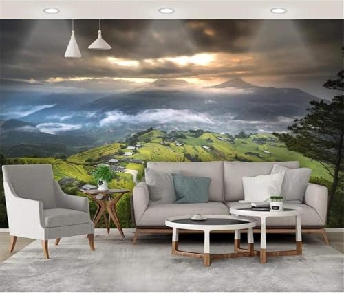 Terrassen Hohe Berge Große Bäume 3D Tapete Poster Restaurant Schlafzimmer Wohnzimmer Sofa TV Dekorative Wand-430cm×300cm