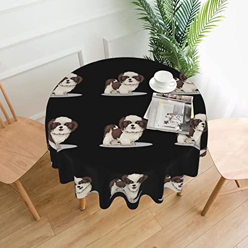 DMORJ Shih Tzu Tischdecke, rund, waschbar, Polyester, perfekt für Buffet-Tische, Partys, Picknick-Mittagessen. - 152 cm