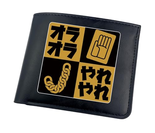 RYNDEX Jo-Jo's Bizar-re Adventu-re Anime-Geldbörsen, Cartoon-Druck Geldbörse Klein, PU-Leder Geldbörse Brieftasche Wallet(Color:Black 10)