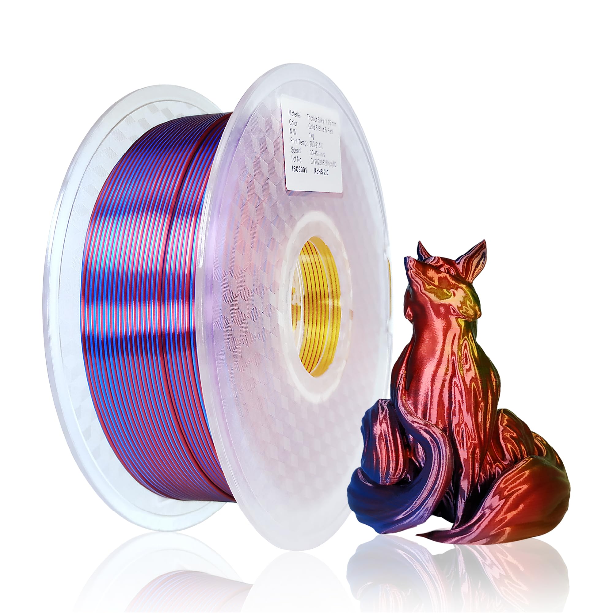 SHANHUI 3D-Drucker Filament, Dreifarbiges PLA-Filament 1,75 mm, Gold/Blau/Rot 3D-Druck-Filament-Bündel, 1kg / 2,2 lbs