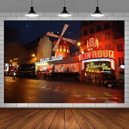 Fotografie Hintergrund Paris Moulin Rouge Nacht Straßenlandschaft Hintergrund Dekoration Studio Requisiten Banner Poster 300x200