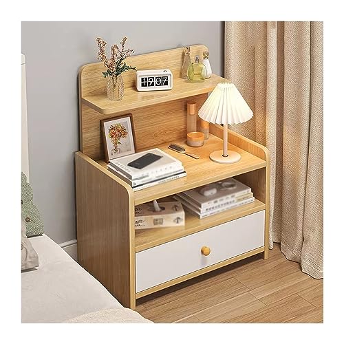 Nachttisch Nachtschrank Nachttisch, einzelne Schublade, mehrschichtige Aufbewahrung, Nachttisch, einfacher Holz-Pick-up-Tischbein-Aufbewahrung, Nachttischmöbel, klein Nachtschränkchen(Natural)