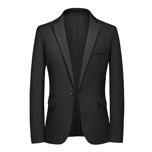 Männer Blazer, Leichter Herren Blazer, Slim Fit Jacke, Lange Ärmel, 1 Knopf, Maßgeschneiderter Blazer, Solider Cardigan, Lässiger Business Anzug, Sportmantel, Smoking Dinner Blazer Jacke, Schwarz, M