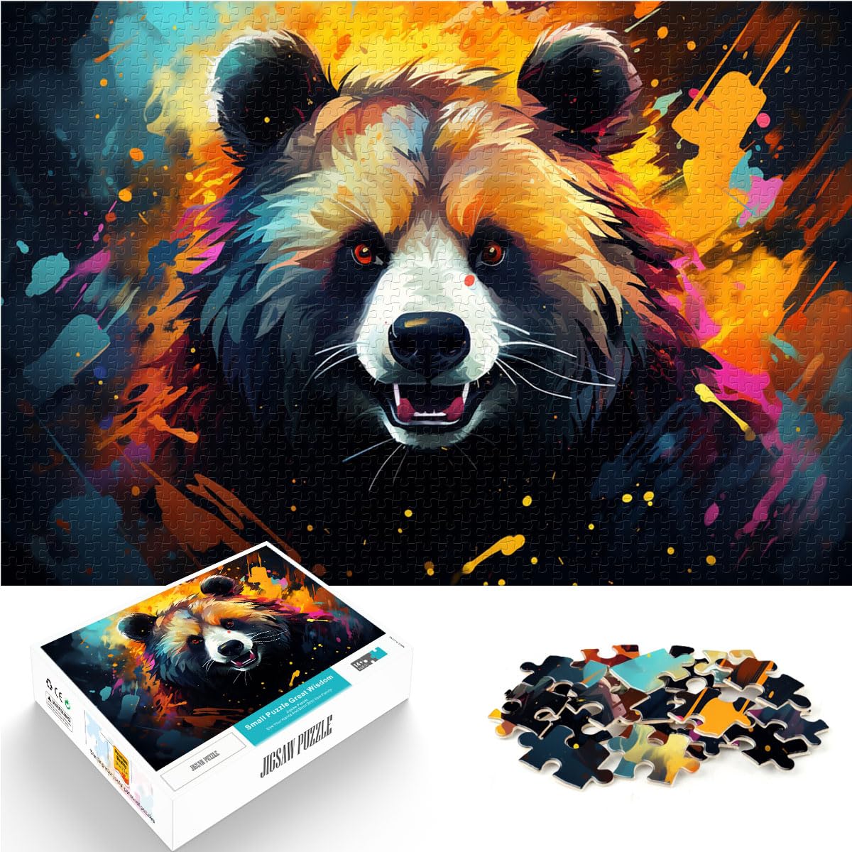 Puzzlespiele Bunter Tierpanda 1000 Teile Puzzle Holzpuzzle Jedes Teil ist einzigartig - Anspruchsvolles Familienspaßspiel 1000 Teile (50 x 75 cm)