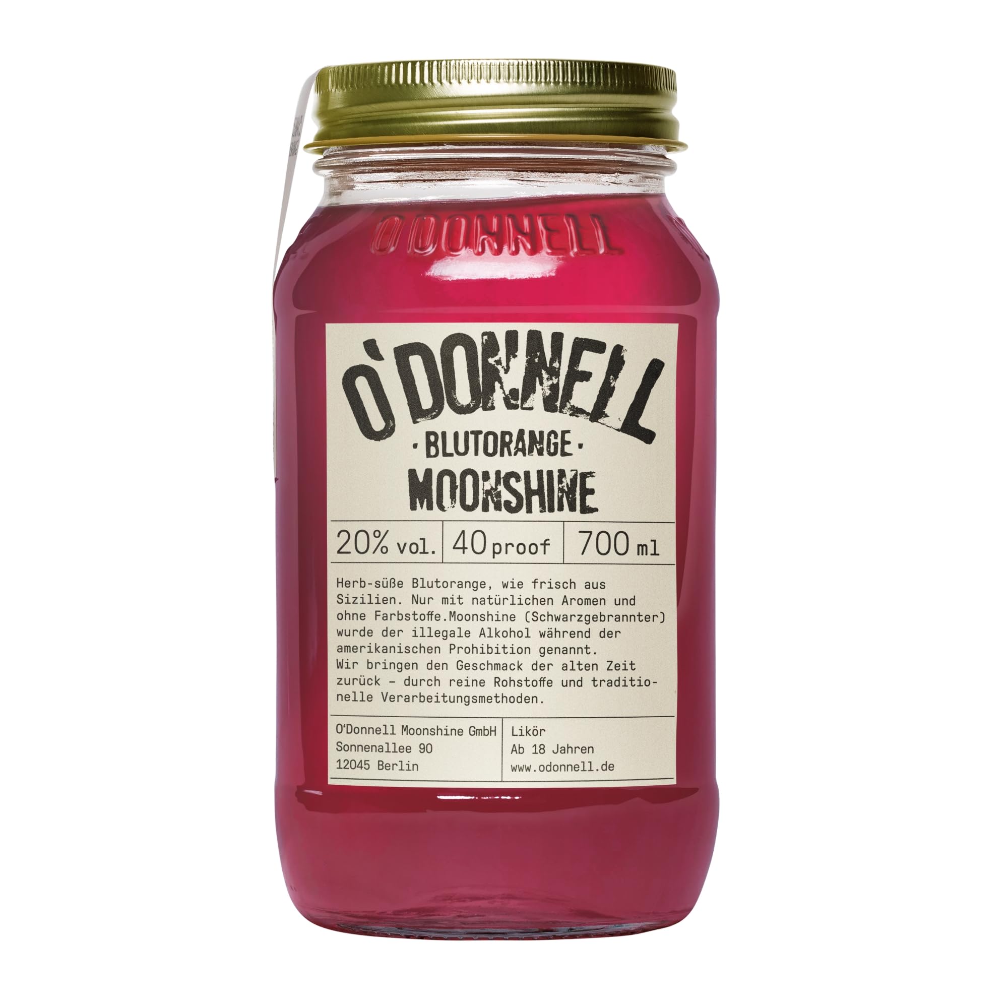 O'Donnell Moonshine - Blutorange Likör (700ml) - Handwerklich hergestellte Spirituosen aus Berlin - Sommer Edition - 25% Vol. Alkohol