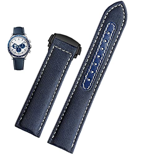 BANDKIT Uhrenarmband aus Segeltuch für Omega Seamaster 300 Speedmaster AT150, 19 mm, 20 mm, Herren-Zubehör, Blau / Schwarz, 19 mm, Achat