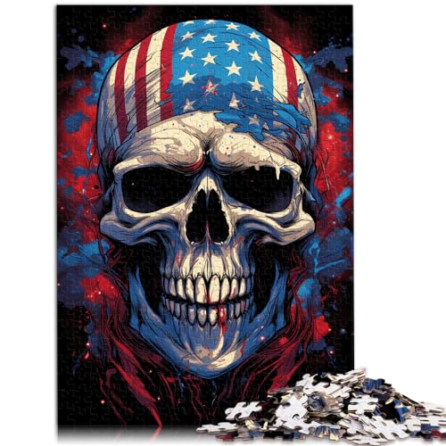 Puzzle für farbenfrohe, psychedelische Totenköpfe und Amerika, 1000-teiliges Puzzle, Holzpuzzle, Spaß für die ganze Familie, Puzzle 1000 Teile (50 x 75 cm)