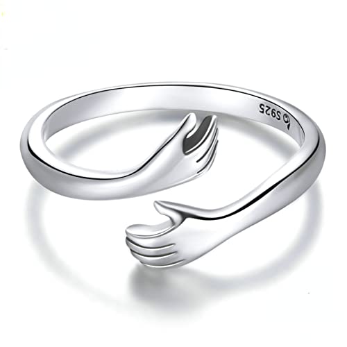 WINDEHAO Umarmungsring aus 925er Sterlingsilber, für Damen, verstellbarer Ring mit offenen Händen, zum Abschluss, Geburtstag, Freundschaft, Schmuck, Geschenk (Silber, offen)