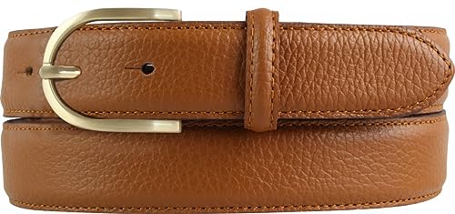 BELTINGER Italienischer Damen-Gürtel, 30 mm breit, Damen, Chinogürtel, Hosengürtel, strukturiertes Leder, Schließe Gold | Tabac 90cm