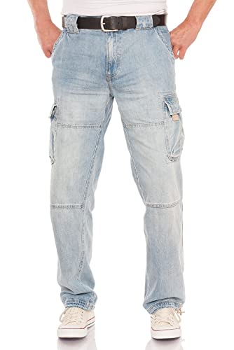 Jet Lag Herren Cargohose 21-753 Long Outdoor Seitentaschen Männerhose, Farbe:Denim Bleached, Bundweite:M