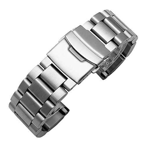 SCRUBY Feste Verdickung 5,5 mm großer Größe Edelstahl Uhrenbänder Silber schwarz 22 mm 24 mm 26 mm Matt Metal Watchbandband Handgelenk Wache(Silver,22mm)