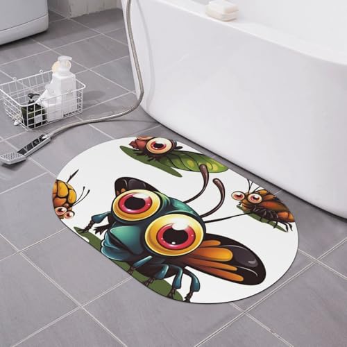 CSGJMYGS Badematte mit Cartoon-Insekten, Kieselgur, weich, rutschfest, super saugfähig, Badezimmer-Bodenmatte, schnell trocknend, Kieselgur für Badezimmer, 60 x 40 cm