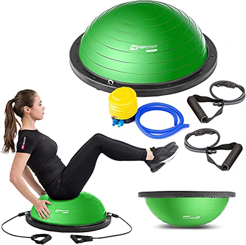 Hop-Sport Balance Ball HS-L058B Balancetrainer Gymnastikball mit Expander & Pumpe für Fitness, Stabilitäts-Training Ø 63,5 cm (grün)