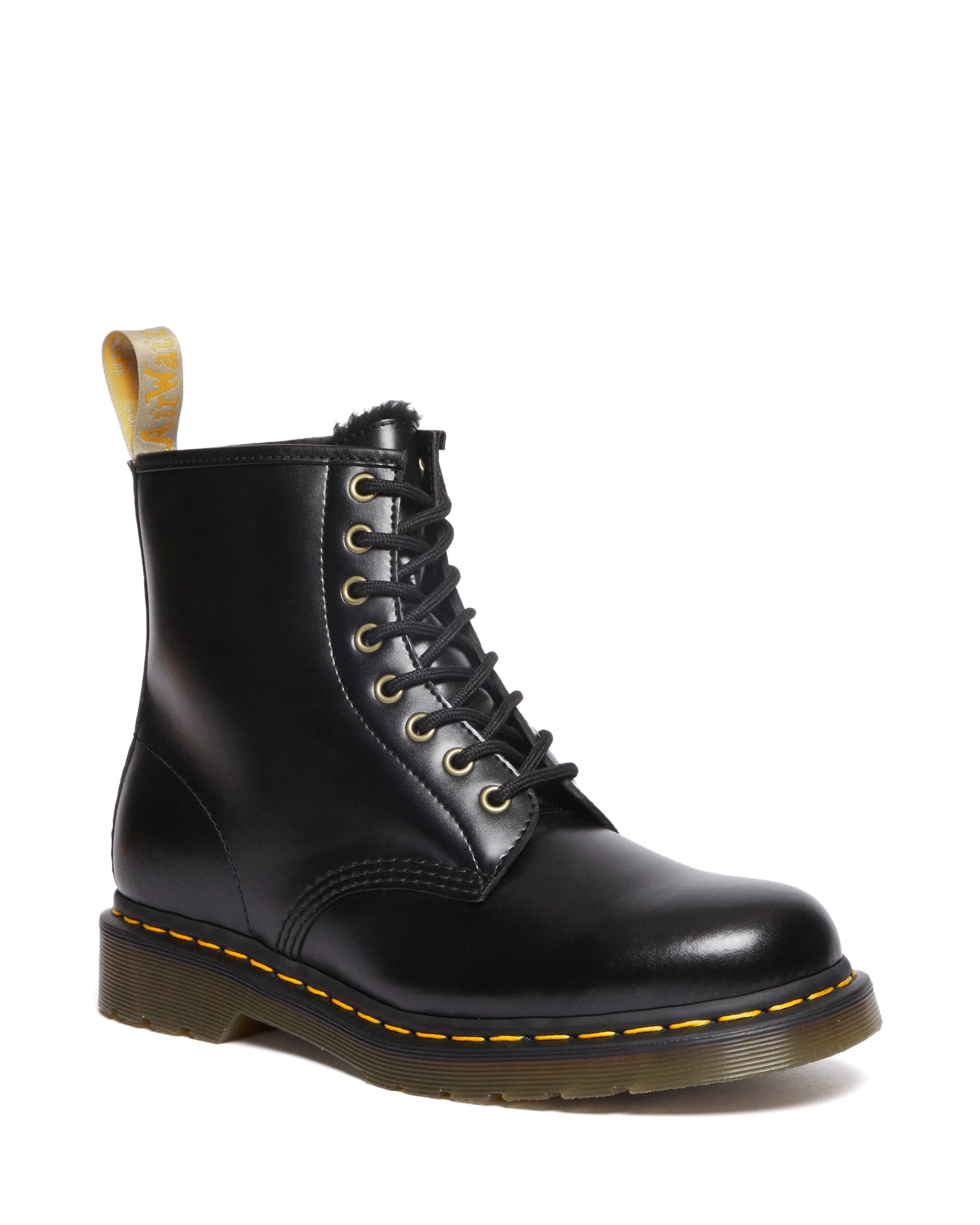 DR. MARTENS Unisex 8 Eye Boots, Black Norfolk Flat & Black Borg Fleece, 45 EU