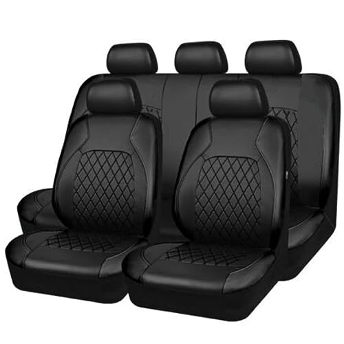 FUJIUM 9 Stück Auto Leder Sitzbezüge Sets für Toyota Auris 2013-2018,PU Leder Wasserdicht Vordersitze Rücksitzschoner Leicht Zu Reinigen Schutz Lederausstattung Zubehör,A-Black