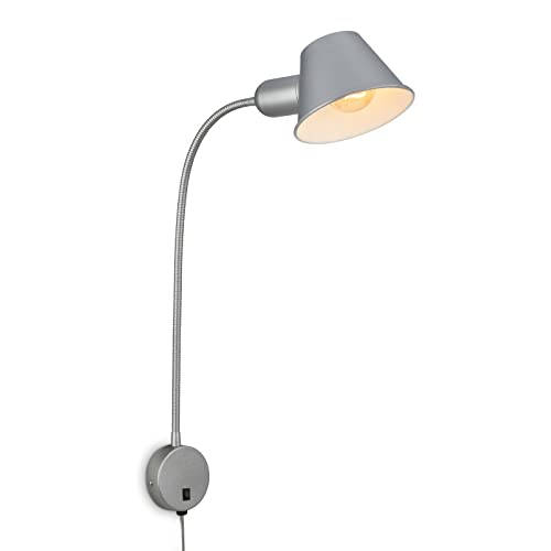 Briloner Leuchten - Bettleuchte flexibel, Bettlampe verstellbar, Kippschalter, 1x E27 Fassung max. 10 Watt, inkl. Kabel, Chrom-Matt, 55 cm