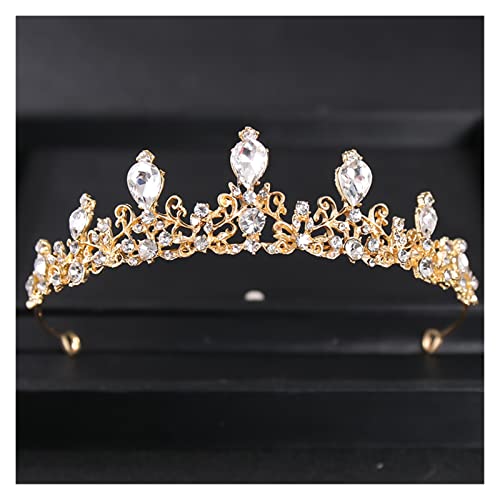 AIHEDOUJ Vintage Krone Tiara Diadem Silber Farbe Kristall Strass Krone und Tiaras Braut Haarschmuck Hochzeit Haarschmuck (Größe: Schwarz) Stirnbänder (Größe: Gold)